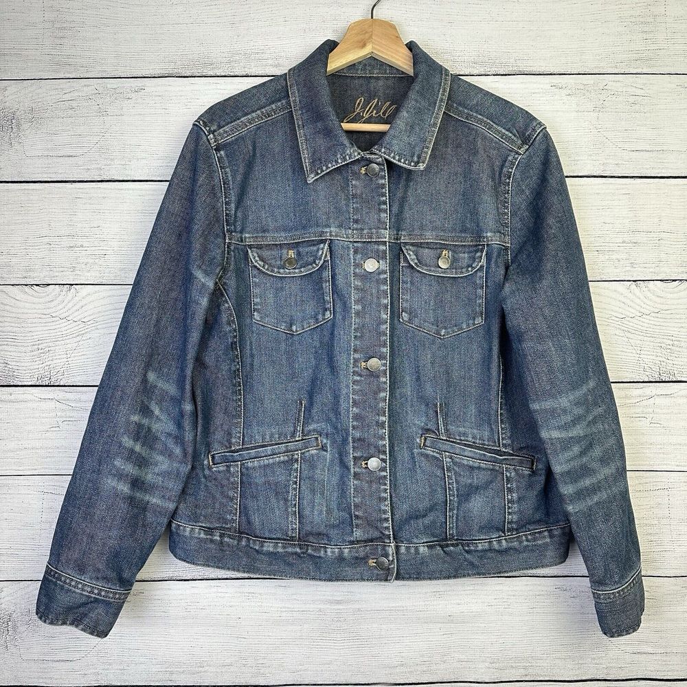 J. Jill Denim Jean Jacket Womens‎ Size Medium Button Down Stretch Blue Med Wash